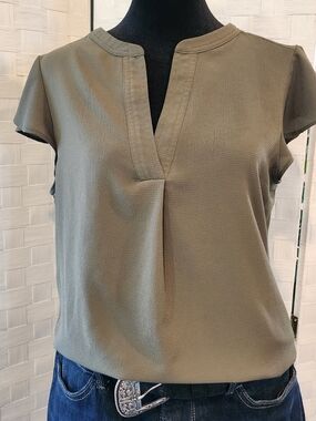 Calvin Klein Olive Split V-Neck Short Sleeve Blouse